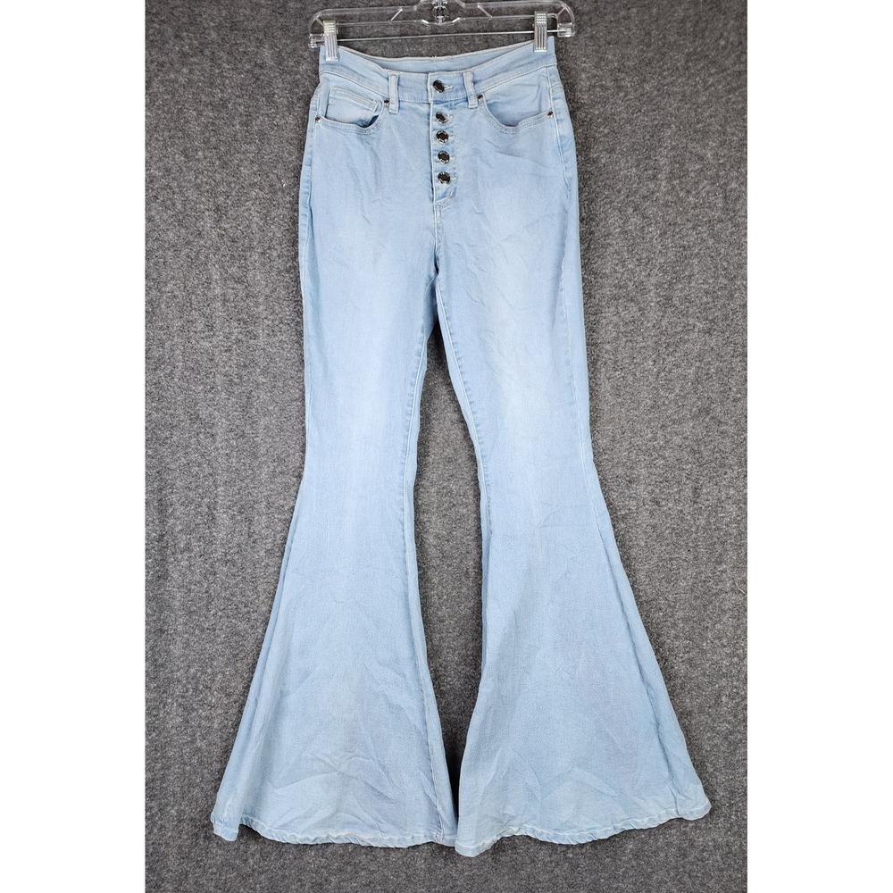 Venus Jeans Womens 2 Bell Bottom Button Fly Light Blue Flare EUC